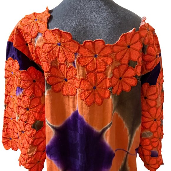 Handmade Floral Embroidered Tie-Dye Caftan Dress - Picture 6 of 6